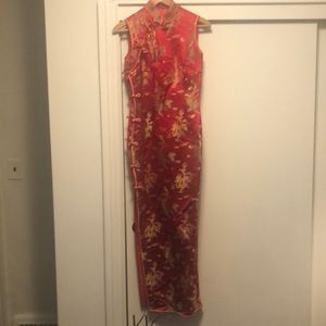 Custom red silk Cheongsam qipao from Hong Kong